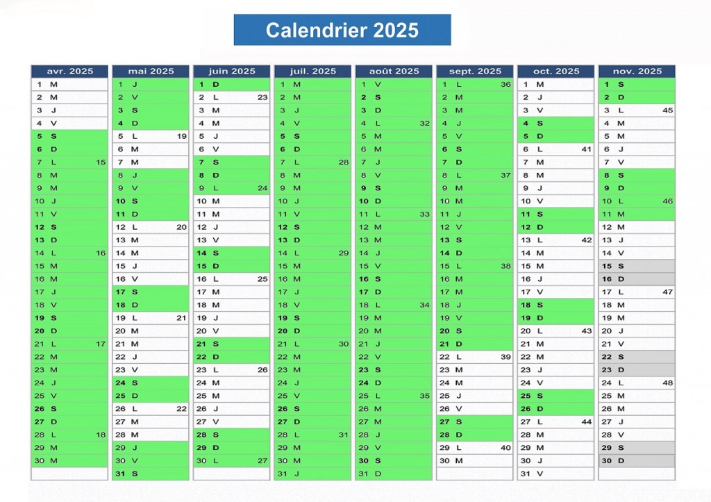 calendrier 2025